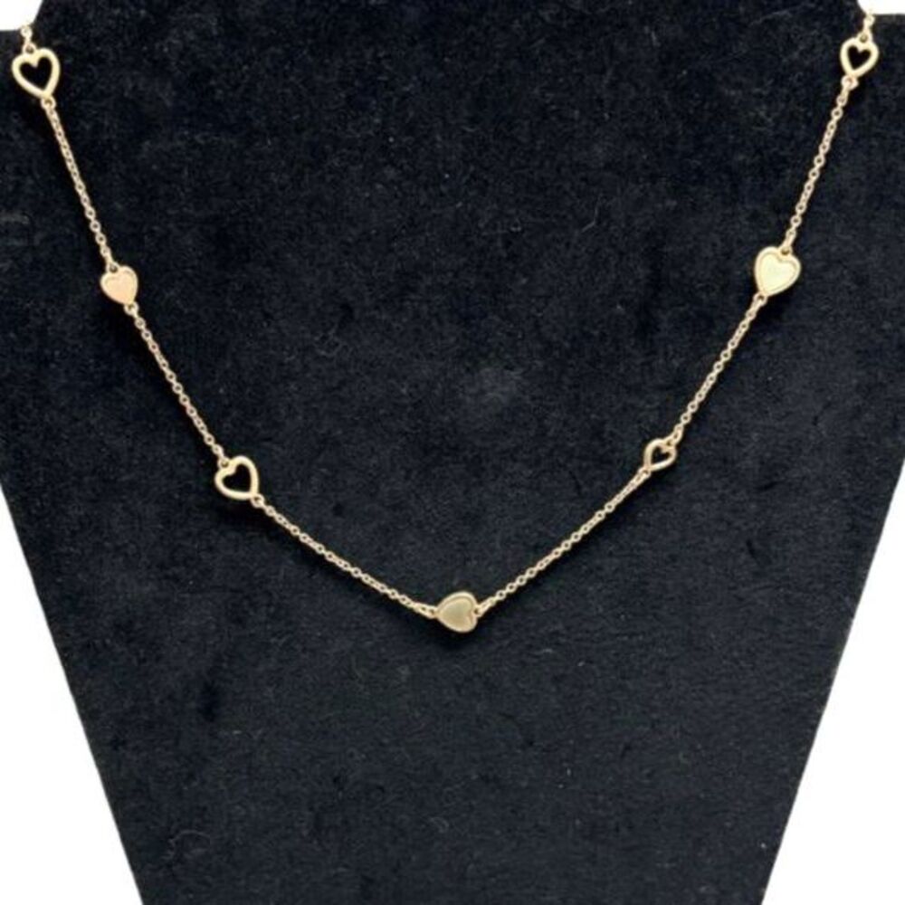J.Crew Heart Station Necklace Gold Tone Chain Enamel Pastel Pink Green Long